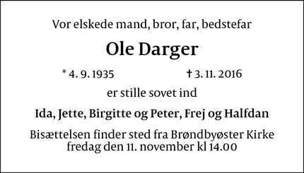 Dødsannoncen for Ole Darger - Brøndby