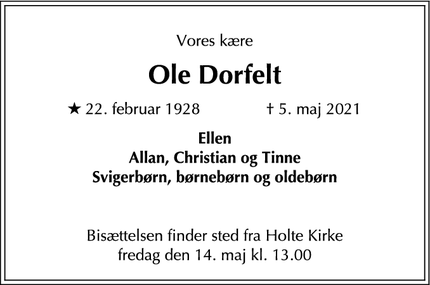 Dødsannoncen for Ole Dorfelt - 2840 Holte