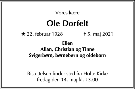 Dødsannoncen for Ole Dorfelt - 2840 Holte