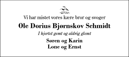 Dødsannoncen for Ole Dorius Bjørnskov Schmidt - Herning