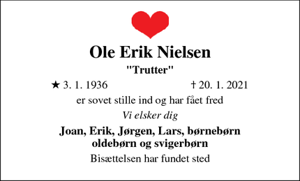 Dødsannoncen for Ole Erik Nielsen - Hillerød
