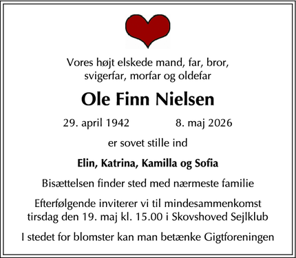 Dødsannoncen for Ole Finn Nielsen - Charlottenlund