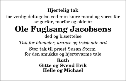 Taksigelsen for Ole Fuglsang Jacobsens - Frederikshavn