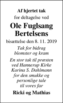 Taksigelsen for Ole Fuglsang
Bertelsens - Halk