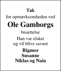 Taksigelsen for Ole Gamborgs - Roskilde