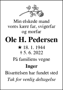 Dødsannoncen for Ole H. Pedersen - Juelsminde