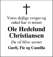 Dødsannoncen for Ole Hedelund Christiansen - Hald Ege