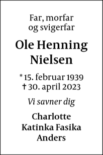 Dødsannoncen for Ole Henning Nielsen - København Ø