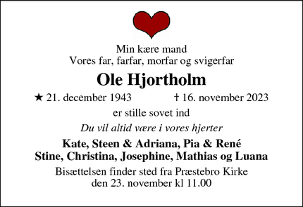 Dødsannoncen for Ole Hjortholm - Herlev