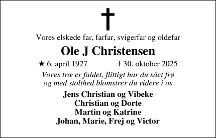Dødsannoncen for Ole J Christensen - Læsø