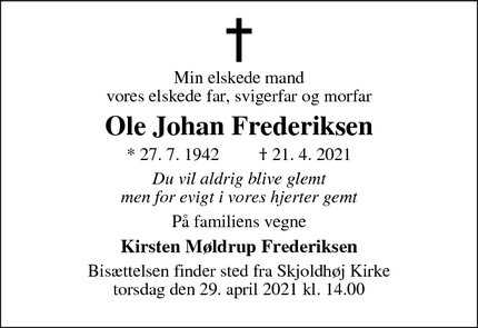 Dødsannoncen for Ole Johan Frederiksen - Aarhus
