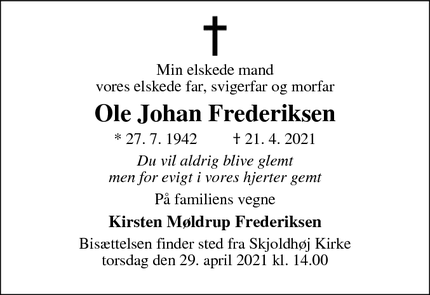 Dødsannoncen for Ole Johan Frederiksen - Aarhus