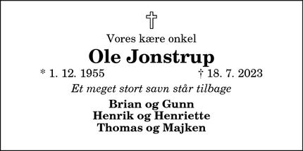 Dødsannoncen for Ole Jonstrup - Heden
