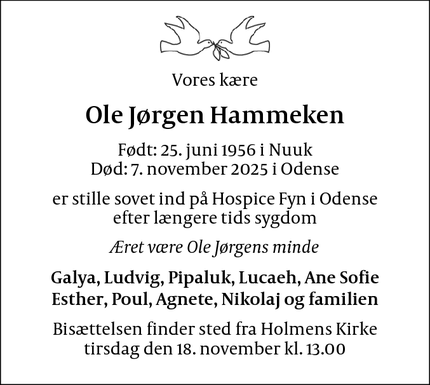 Dødsannoncen for Ole Jørgen Hammeken - Skal ikke på facebook