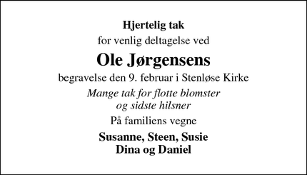 Taksigelsen for Ole Jørgensen - Stenløse