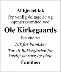 Taksigelsen for Ole Kirkegaard - Odense N