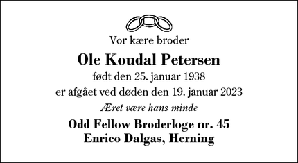 Dødsannoncen for Ole Koudal Petersen - Herning