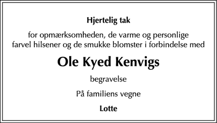 Taksigelsen for Ole Kyed Kenvigs - Klampenborg