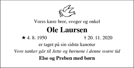 Dødsannoncen for Ole Laursen - Holsted