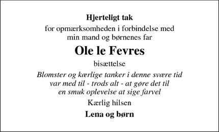 Taksigelsen for Ole le Fevre - Ry