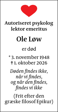 Dødsannoncen for Ole L&oslash;w - 8270 Højbjerg