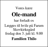 Dødsannoncen for Ole-mand - Farum