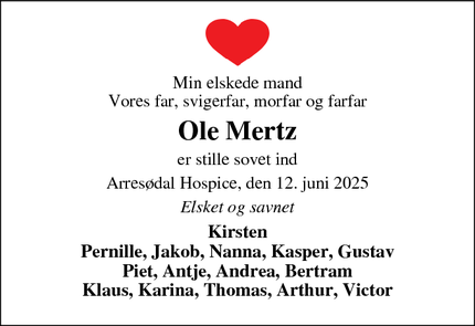 Dødsannoncen for Ole Mertz - Farum