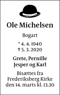 Dødsannoncen for Ole Michelsen - Frederiksberg