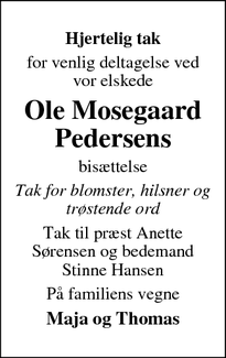 Taksigelsen for Ole Mosegaard Pedersens - STORVORDE
