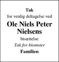 Taksigelsen for Ole Niels Peter Nielsens - Solroed Strand