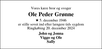 Dødsannoncen for Ole Peder Grønne - Ringkøbing