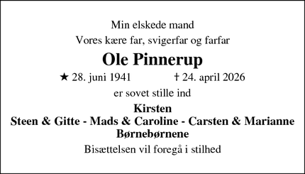 Dødsannoncen for Ole Pinnerup - Mårslet