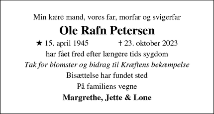 Dødsannoncen for Ole Rafn Petersen - Hillerød