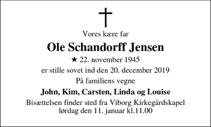 Dødsannoncen for Ole Schandorff Jensen - Viborg