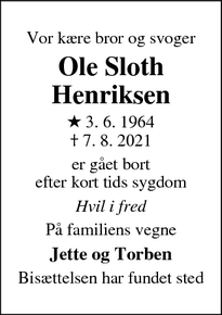 Dødsannoncen for Ole Sloth
Henriksen - Randers SØ