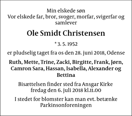 Dødsannoncen for Ole Smidt Christensen - Odense