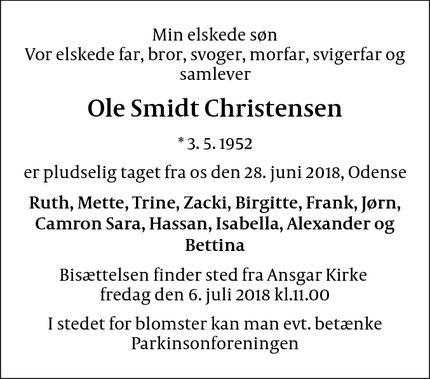 Dødsannoncen for Ole Smidt Christensen - Odense