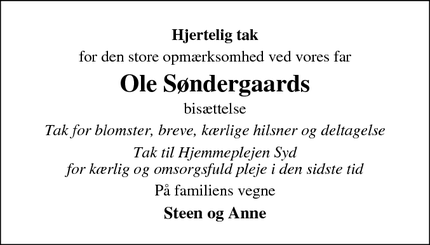 Taksigelsen for Ole Søndergaards - Taastrup 