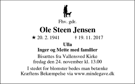 Dødsannoncen for Ole Steen Jensen - Næstved