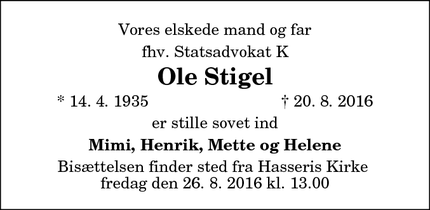 Dødsannoncen for Ole Stigel - Aalborg