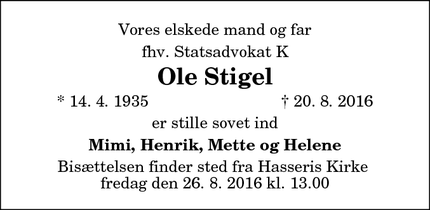 Dødsannoncen for Ole Stigel - Aalborg