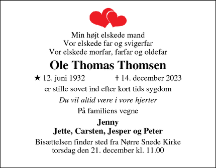 Dødsannoncen for Ole Thomas Thomsen - Odense SV