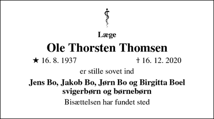 Dødsannoncen for Ole Thorsten Thomsen - Odense
