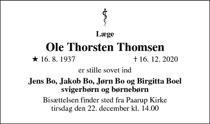 Dødsannoncen for Ole Thorsten Thomsen - Odense