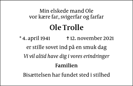 Dødsannoncen for Ole Trolle - Holte