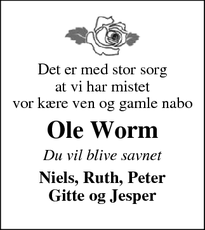 Dødsannoncen for Ole Worm - Thyholm 7790