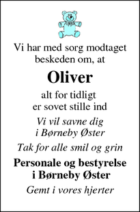 Dødsannoncen for Oliver - Ikast 