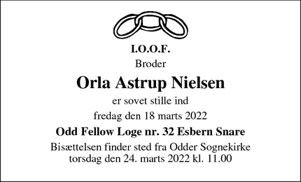 Dødsannoncen for Orla Astrup Nielsen - Skanderborg