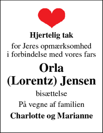 Taksigelsen for Orla
(Lorentz) Jensen - Frederiksværk