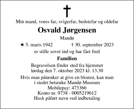 Dødsannoncen for Osvald Jørgensen - Gredstedbro